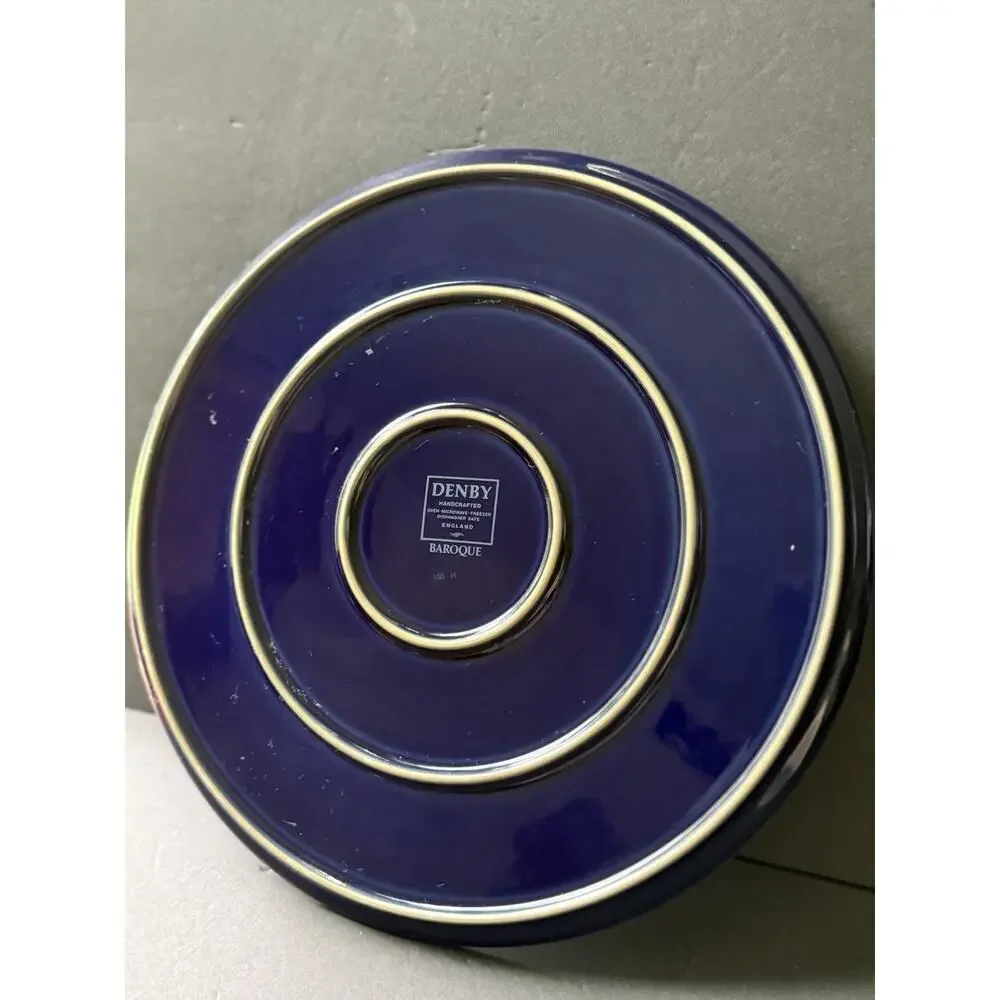 Denby Langley Baroque Pottery Round Platter Cake Plate Blue Floral Cottagecore